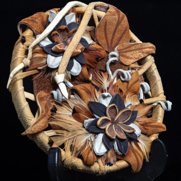 Custom Wall Hanging | Handcrafted Leather & Feather Floral Wall Art Duo - Picture 6 of 12